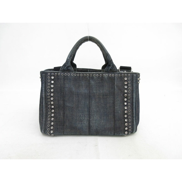 Prada 2WAY Black Bijou Bag Denim Kanapa - Picture 1 of 10